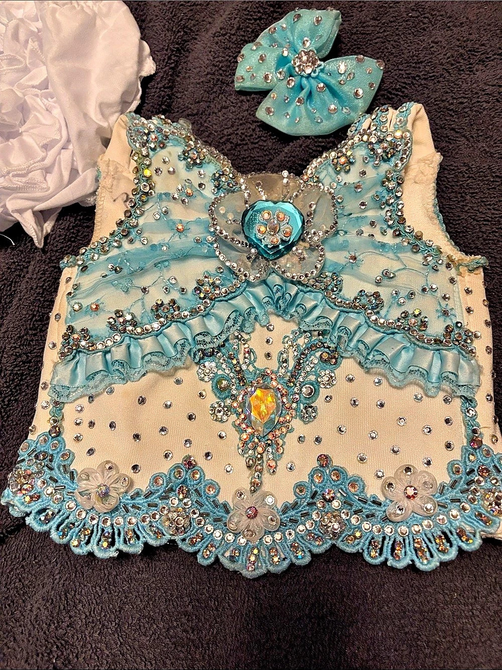 Glitz, custom cupcake, two-piece, white and blue pageant dress 18 months